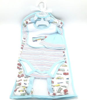 Open image in slideshow, Four piece layette set with trucks.
