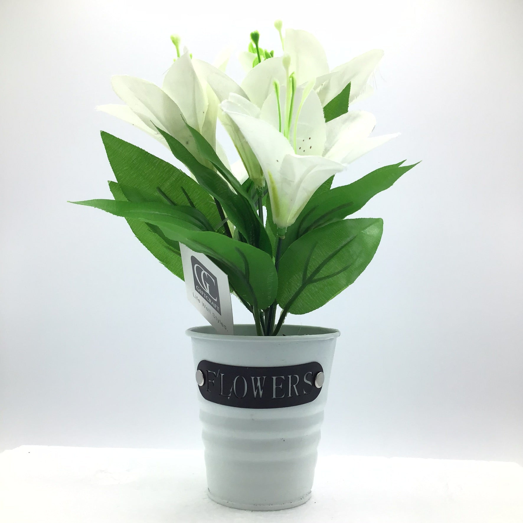 GiftCraft Artificial Orchid Flowers With Tin Flower Pot